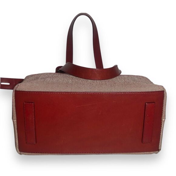 Jil Sander Shoulder Bag Red Leather & Canvas Tote Leather Lining w Keys No Lock - Picture 14 of 15